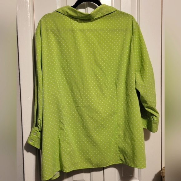 Apparenza Lime Green and White Polka Dot Blouse 3x Pre-owned - Picture 7 of 8